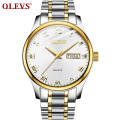 OLEVS 5568 Herren Quarz Armbanduhr Fashion Business Edelstahlband Lederband Uhr Montre Homme Avec Date